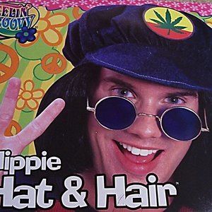 BE A HIPPIE FOR HALLOWEEN DENIM HAT BLACK HAIR GLASSES ACCESSORIES KIT NEW